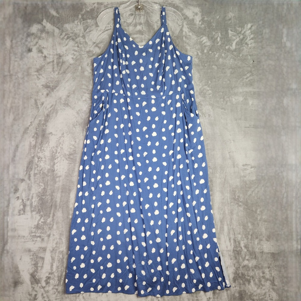 41 Hawthorn Maxi Dress Womens 2X Blue White Polka Dot Boho Sun Dress Pockets